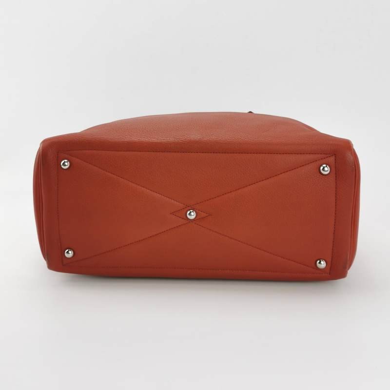 Hermes Victoria35對向拉鏈單肩包Clemence(TC)牛皮銀扣2V貴妃紅框M刻-5