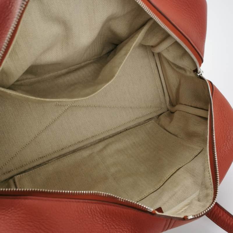 Hermes Victoria35對向拉鏈單肩包Clemence(TC)牛皮銀扣2V貴妃紅框M刻-6