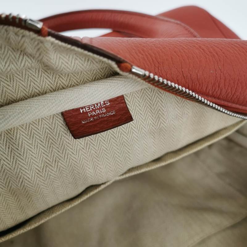 Hermes Victoria35對向拉鏈單肩包Clemence(TC)牛皮銀扣2V貴妃紅框M刻-7