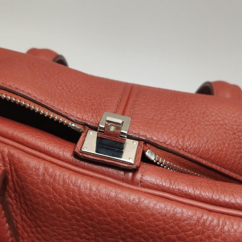 Hermes Victoria35對向拉鏈單肩包Clemence(TC)牛皮銀扣2V貴妃紅框M刻-13