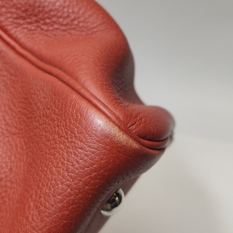 Hermes Victoria35對向拉鏈單肩包Clemence(TC)牛皮銀扣2V貴妃紅框M刻-24