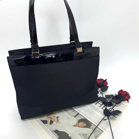 Gucci 黑色托特包 漆皮 vintage 二手 中古 手提