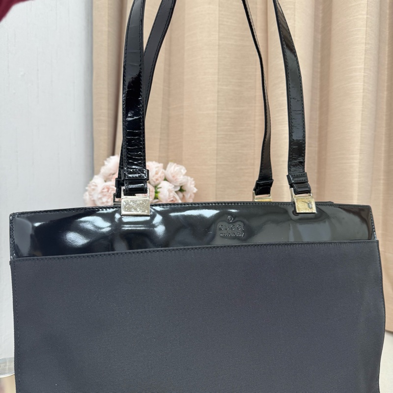 Gucci 黑色托特包 漆皮 vintage 二手 中古 手提-9