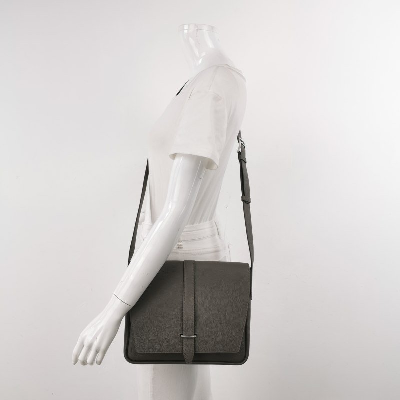 Hermes Steve Light斜挎包單肩包Togo牛皮銀扣8F錫器灰U刻-1