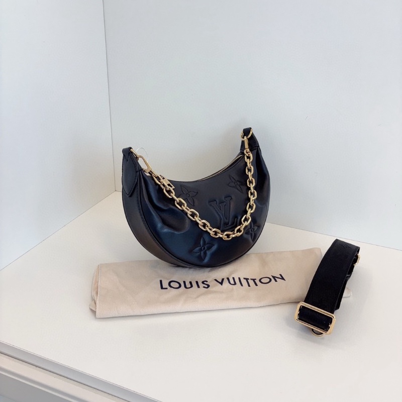 LV over the moon 黑金泡泡糖全皮月亮包 芯片款 28*16*7  99新配件塵袋肩帶-4