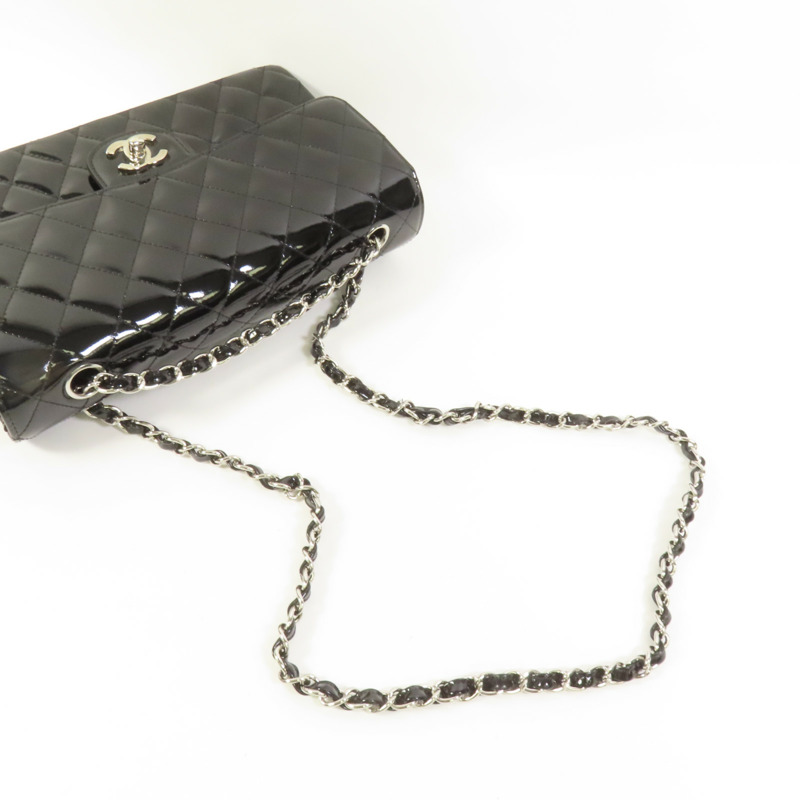 CHANEL 漆皮皮革Classic 25銀扣鏈帶肩背袋-5
