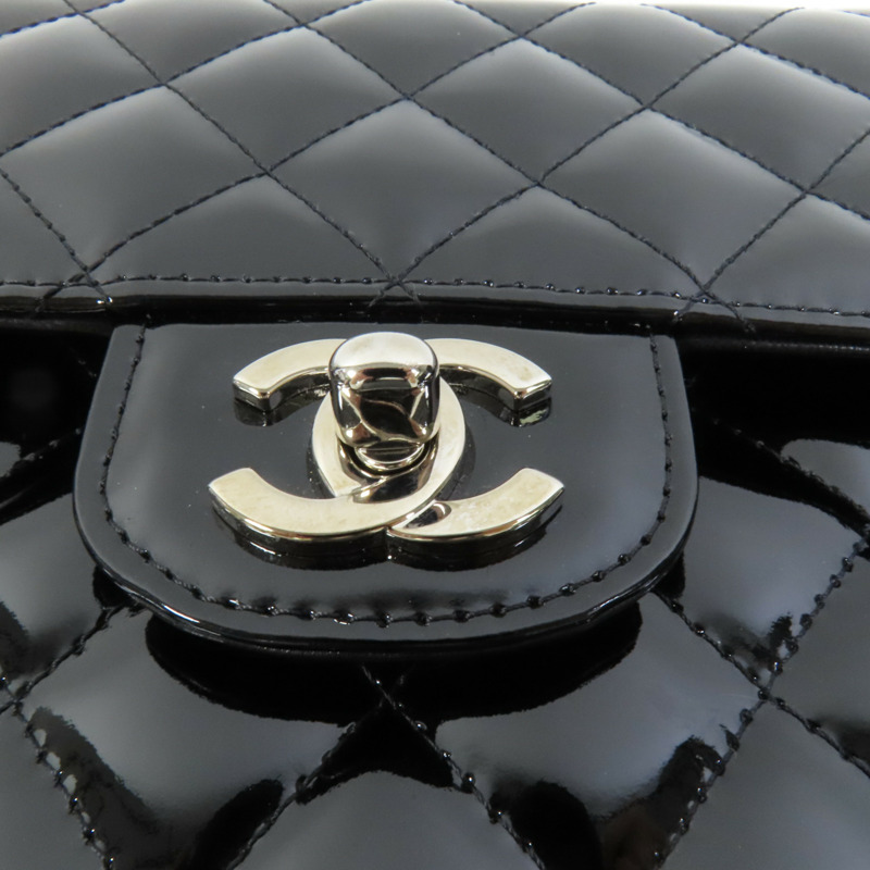 CHANEL 漆皮皮革Classic 25銀扣鏈帶肩背袋-6