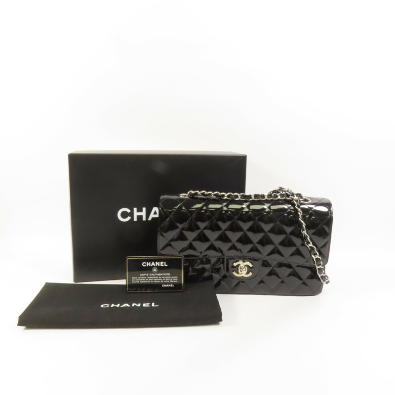 CHANEL 漆皮皮革Classic 25銀扣鏈帶肩背袋-10
