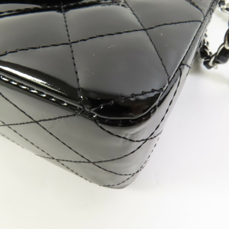 CHANEL 漆皮皮革Classic 25銀扣鏈帶肩背袋-11