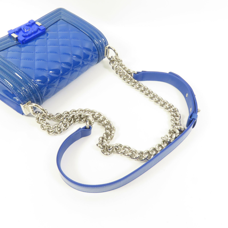 CHANEL 漆皮皮革Boy 20銀扣鏈帶肩背袋-5