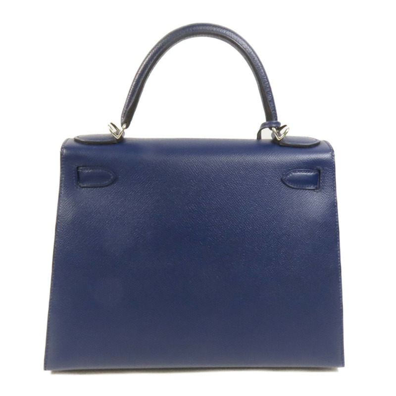 HERMES Epsom皮革Kelly 28銀扣手挽肩背兩用袋Bleu Saphir-1