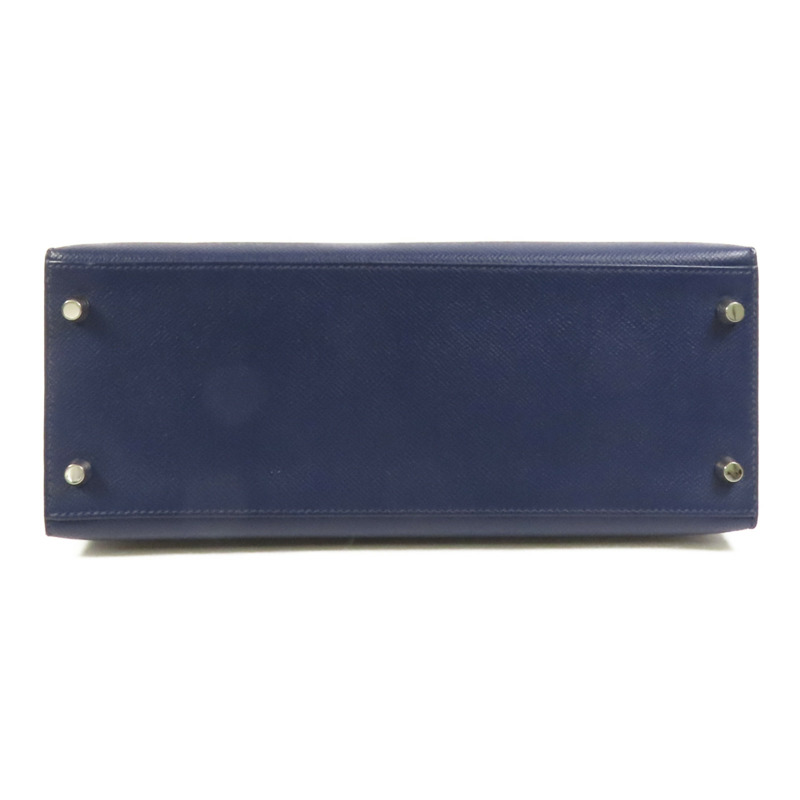 HERMES Epsom皮革Kelly 28銀扣手挽肩背兩用袋Bleu Saphir-3