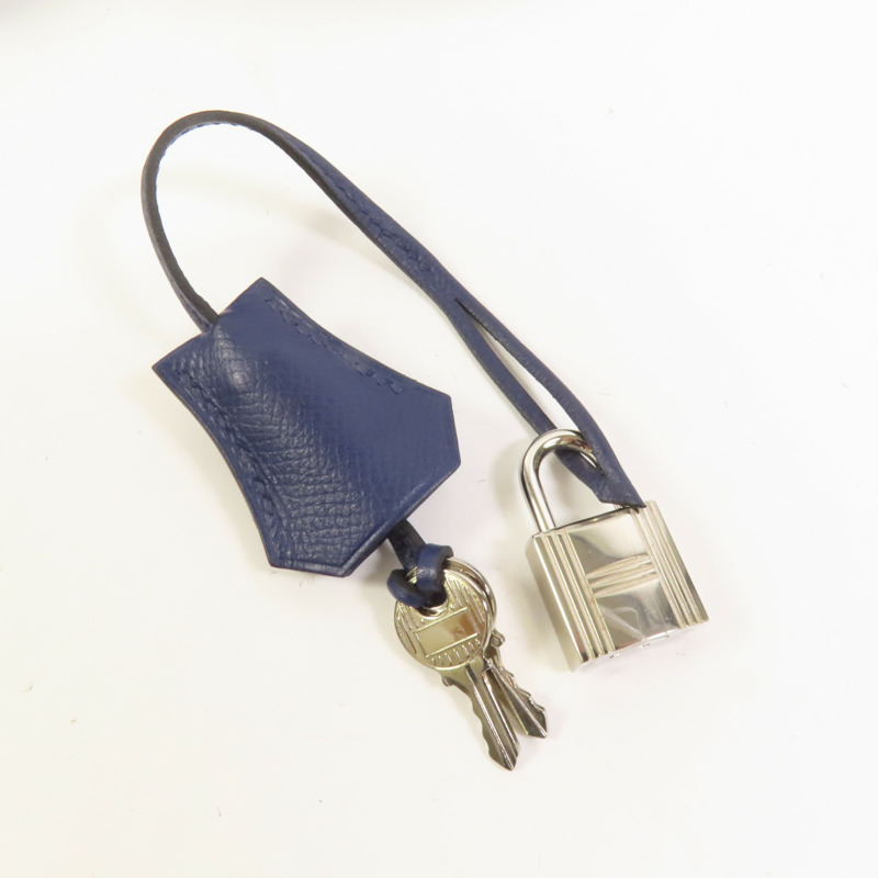 HERMES Epsom皮革Kelly 28銀扣手挽肩背兩用袋Bleu Saphir-8