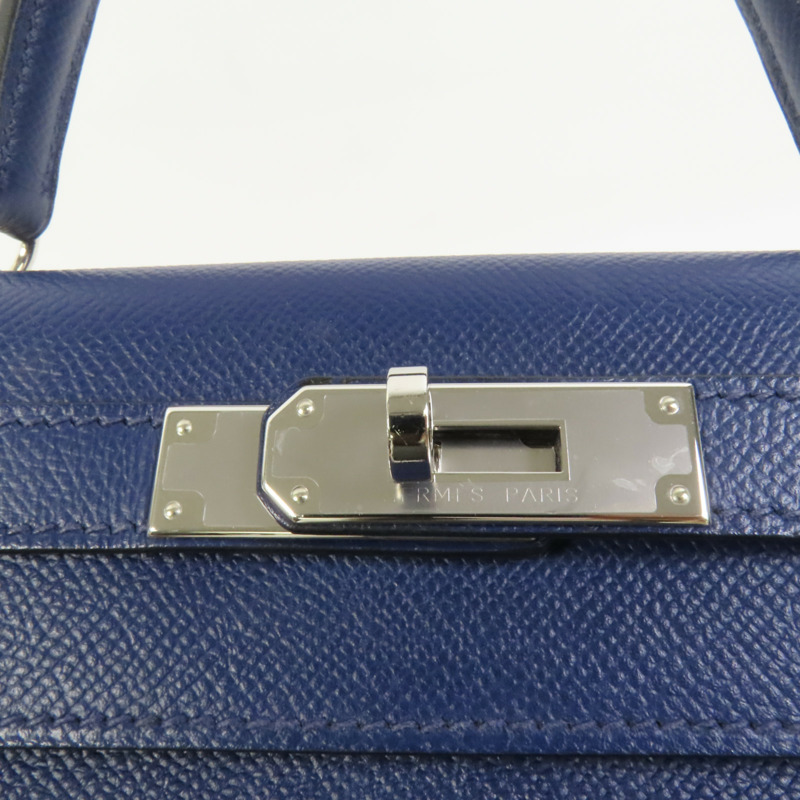 HERMES Epsom皮革Kelly 28銀扣手挽肩背兩用袋Bleu Saphir-9