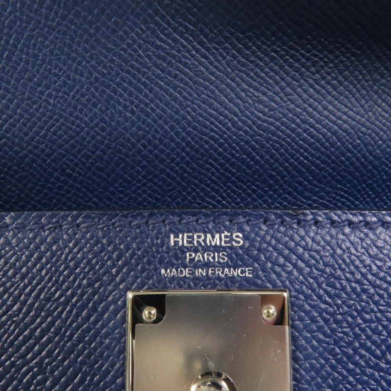 HERMES Epsom皮革Kelly 28銀扣手挽肩背兩用袋Bleu Saphir-10