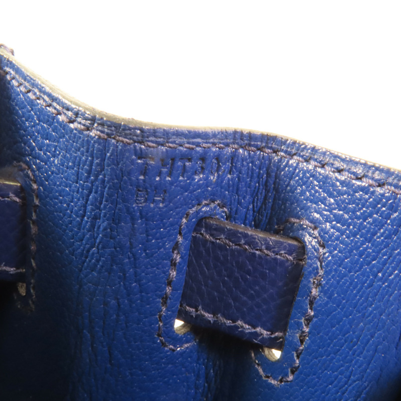 HERMES Epsom皮革Kelly 28銀扣手挽肩背兩用袋Bleu Saphir-11
