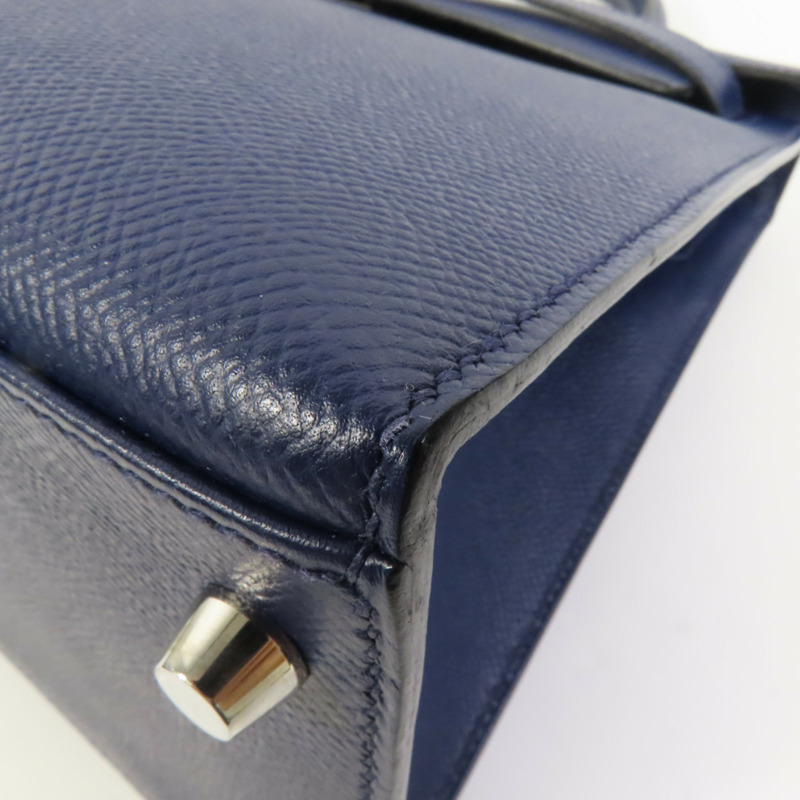 HERMES Epsom皮革Kelly 28銀扣手挽肩背兩用袋Bleu Saphir-13