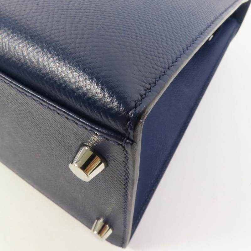 HERMES Epsom皮革Kelly 28銀扣手挽肩背兩用袋Bleu Saphir-15