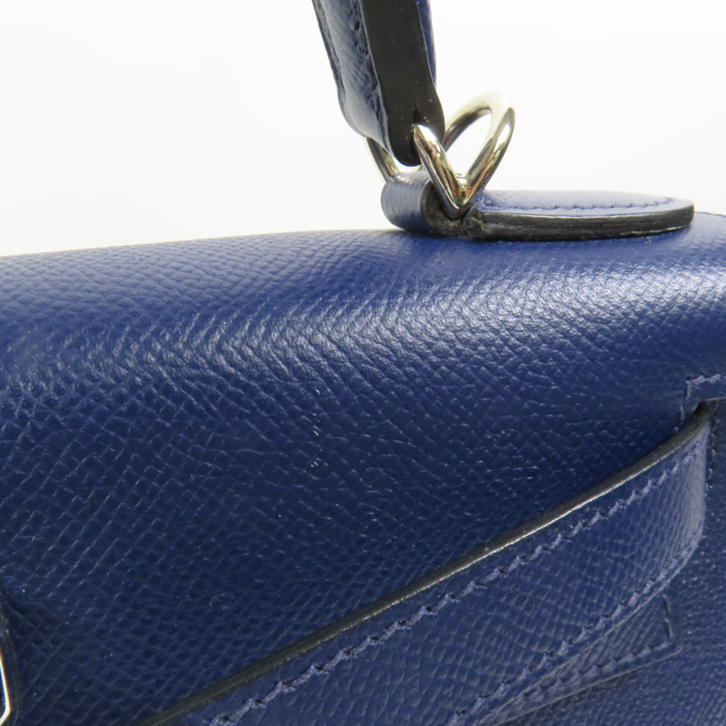HERMES Epsom皮革Kelly 28銀扣手挽肩背兩用袋Bleu Saphir-17