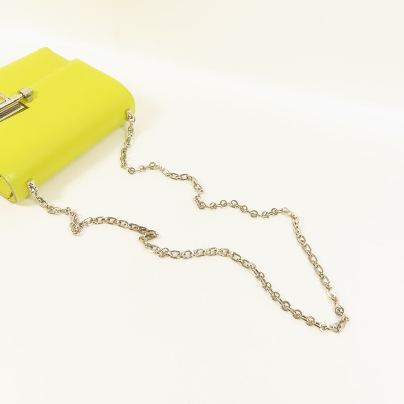 HERMES Chevre皮革Verrou Mini銀扣鏈帶肩背袋Lime-5