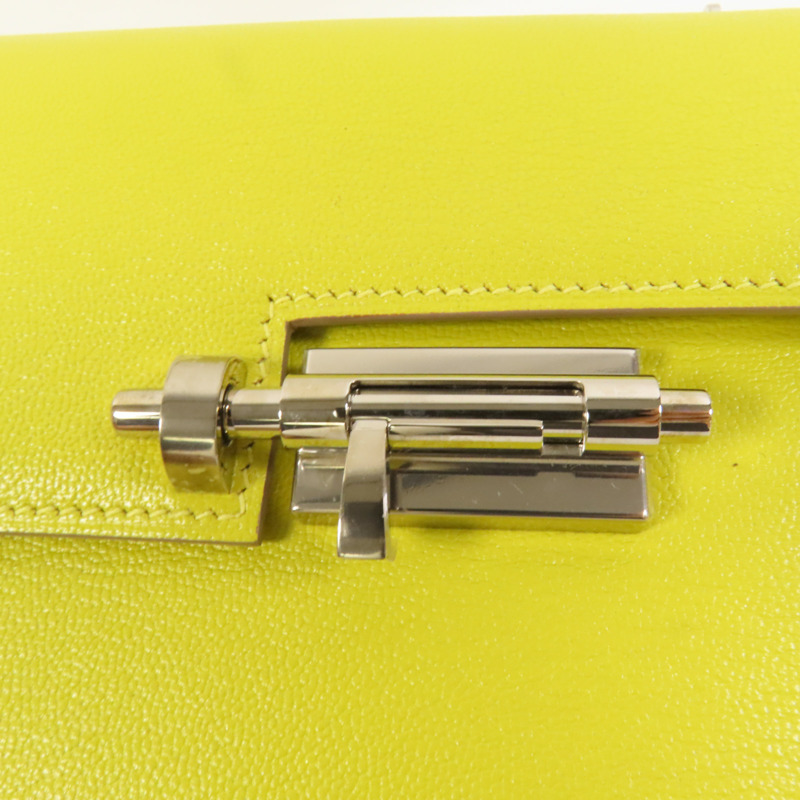 HERMES Chevre皮革Verrou Mini銀扣鏈帶肩背袋Lime-6