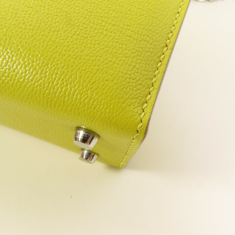 HERMES Chevre皮革Verrou Mini銀扣鏈帶肩背袋Lime-12