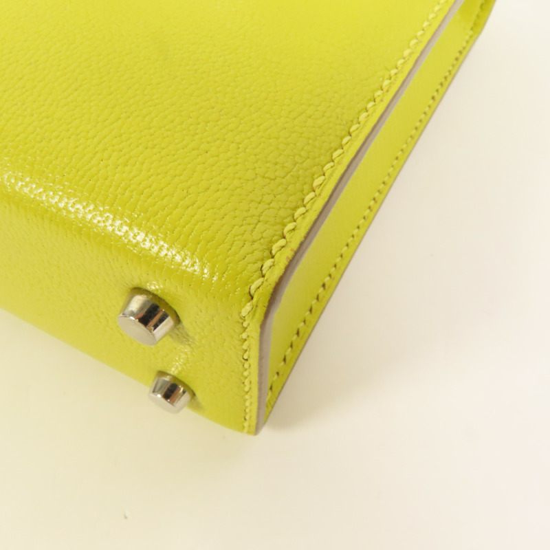 HERMES Chevre皮革Verrou Mini銀扣鏈帶肩背袋Lime-13
