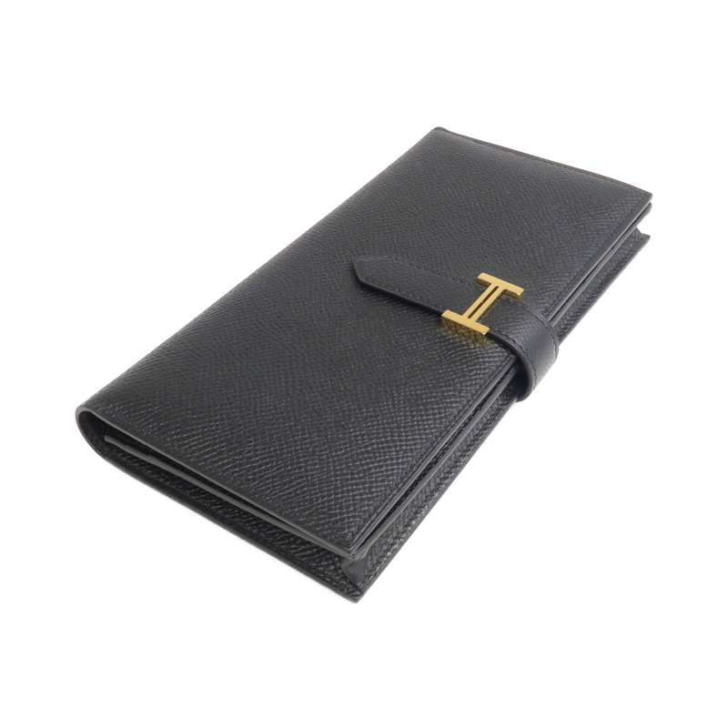 HERMES Epsom皮革Bearn Wallet金扣長錢包Noir-3