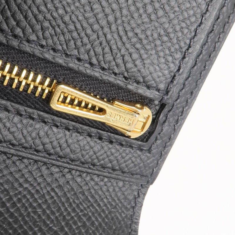 HERMES Epsom皮革Bearn Wallet金扣長錢包Noir-12