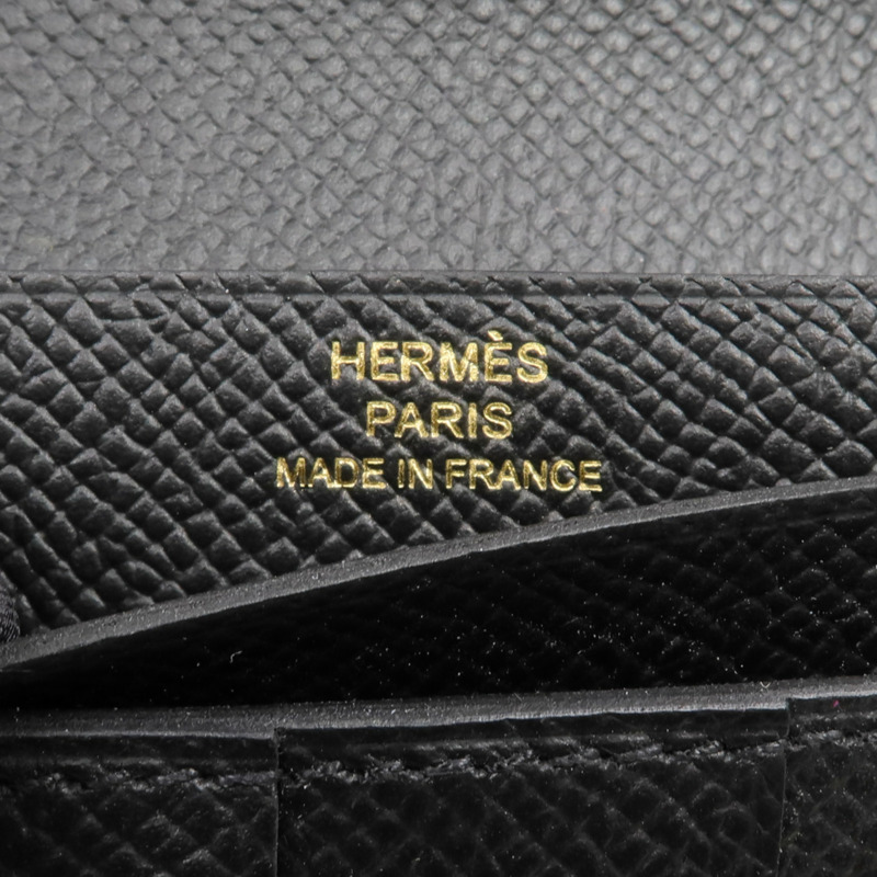 HERMES Epsom皮革Bearn Wallet金扣長錢包Noir-13