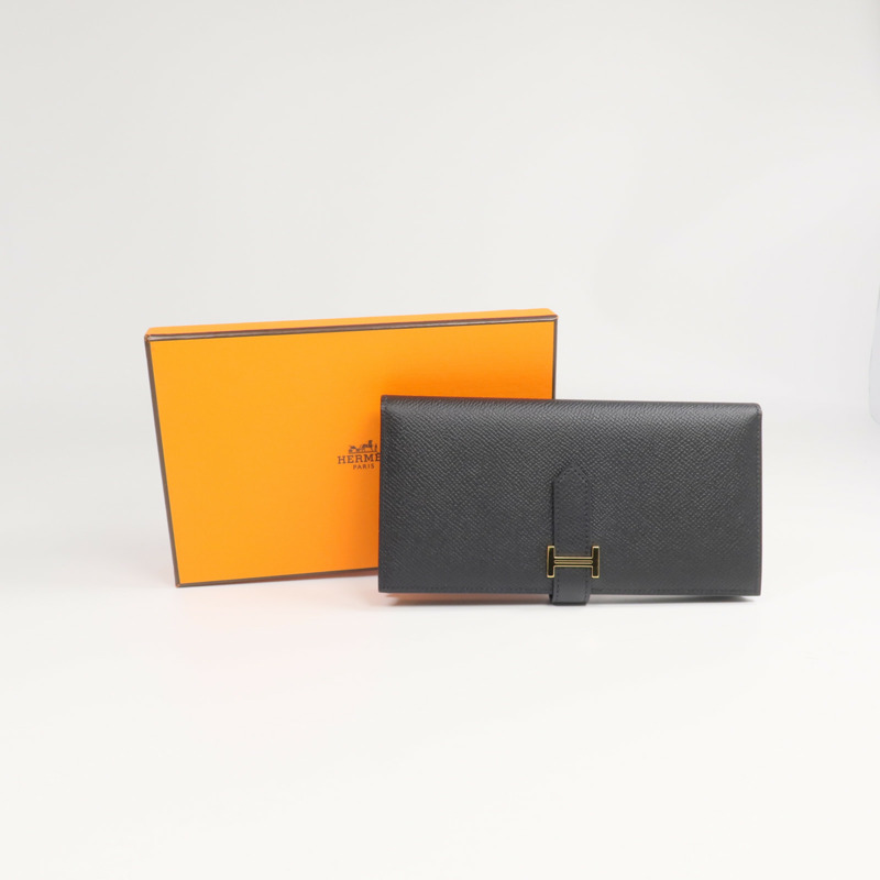 HERMES Epsom皮革Bearn Wallet金扣長錢包Noir-15