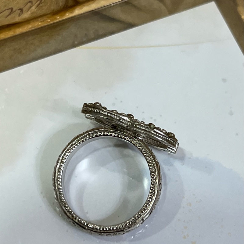 Chanel 滿鑽鑲嵌 雙C Logo 戒指 銀色-8