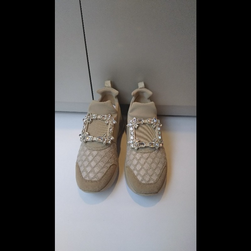 Roger Vivier 駝色布方框水鑽休閒鞋-0