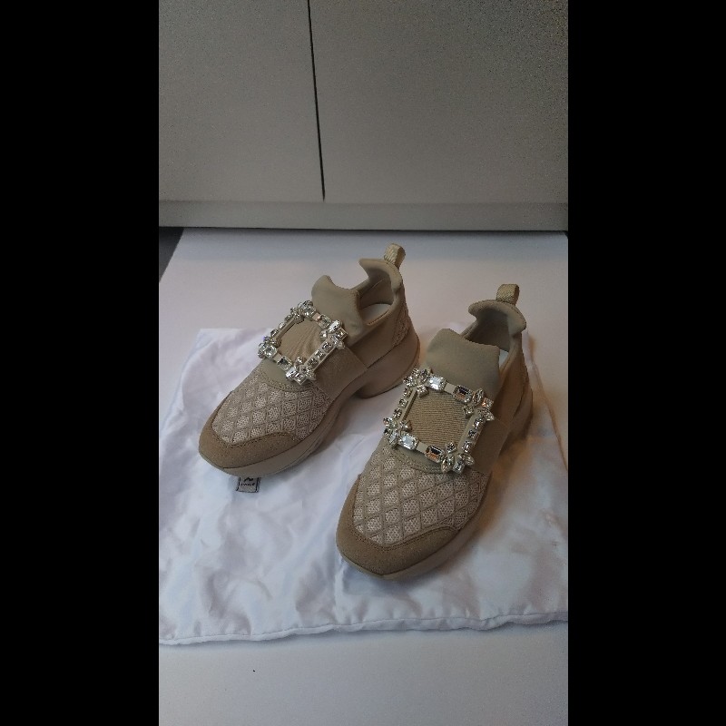 Roger Vivier 駝色布方框水鑽休閒鞋-2