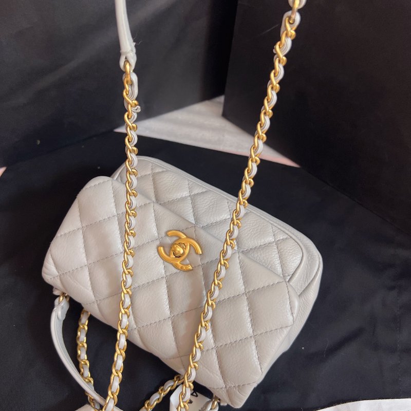 近新品 香奈兒/Chanel 迷你清冷灰郵差鏈條包 附件塵袋-4