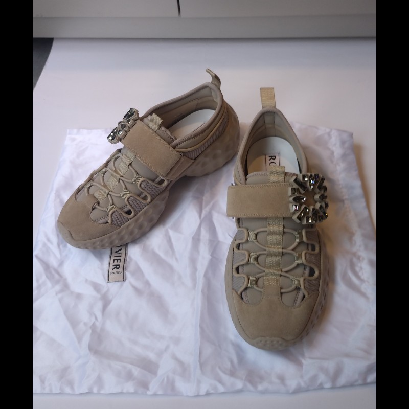 Roger Vivier 駝色彈性網狀休閒鞋-3