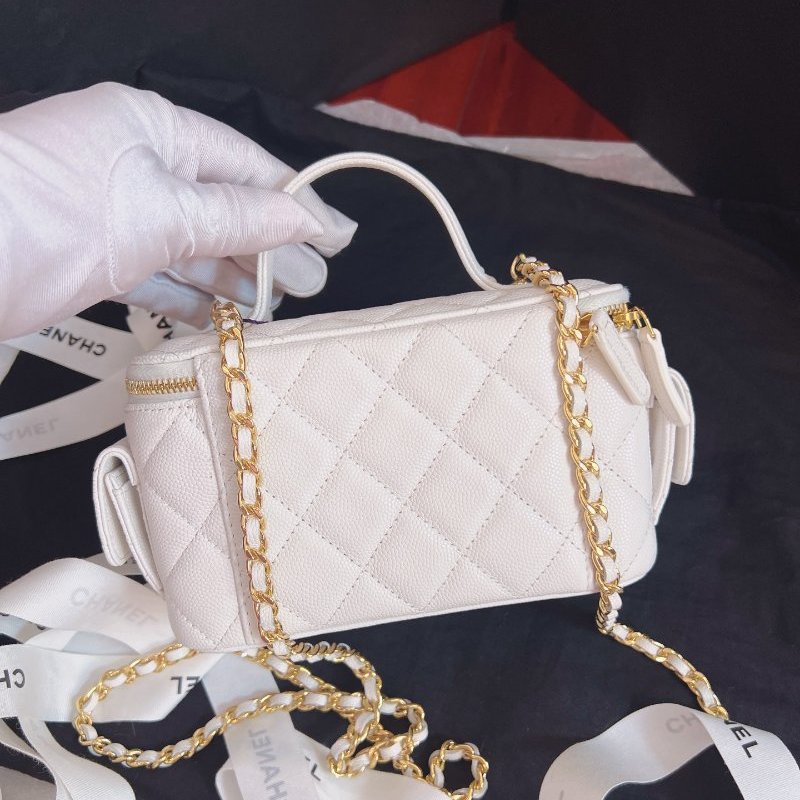 全新品 香奈兒/Chanel Cargo 白金荔枝牛皮化粧盒子 芯片款-1