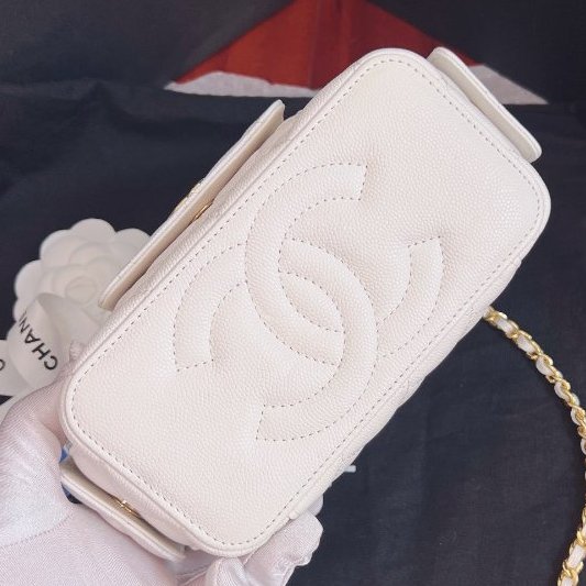全新品 香奈兒/Chanel Cargo 白金荔枝牛皮化粧盒子 芯片款-3
