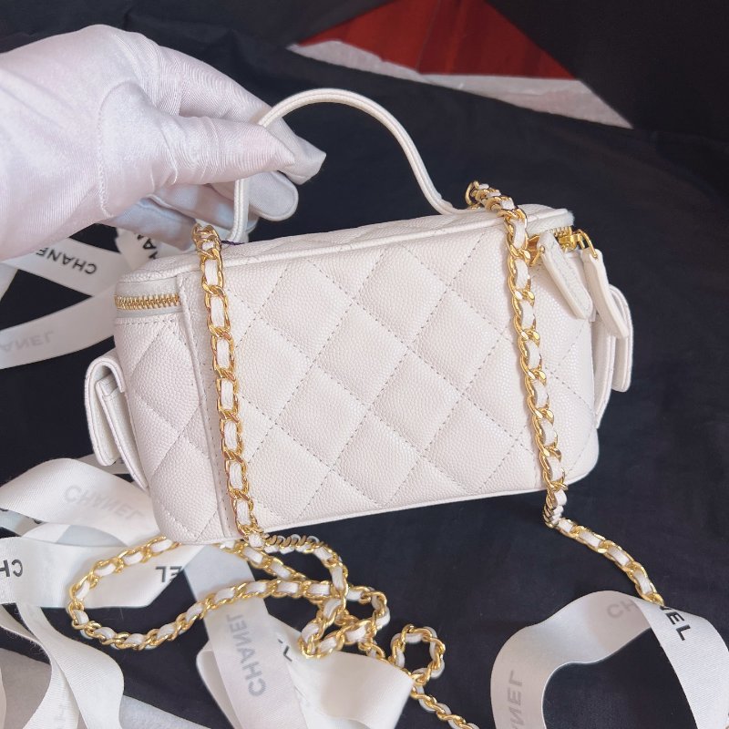 全新品 香奈兒/Chanel Cargo 白金荔枝牛皮化粧盒子 芯片款-6