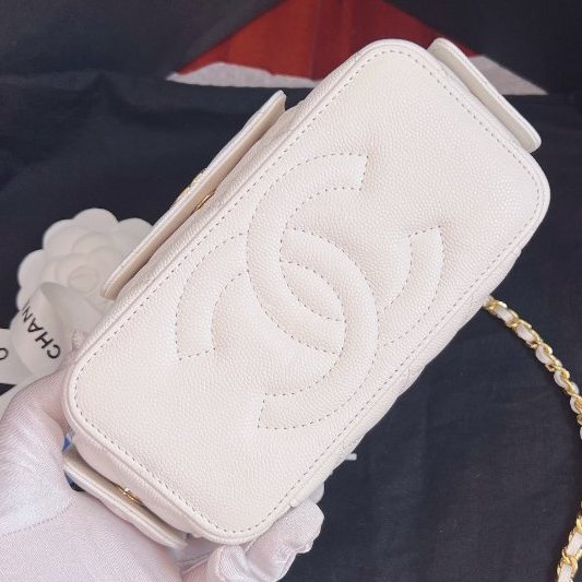 全新品 香奈兒/Chanel Cargo 白金荔枝牛皮化粧盒子 芯片款-7