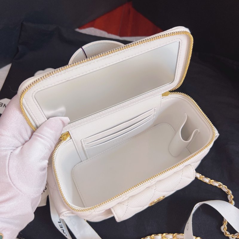 全新品 香奈兒/Chanel Cargo 白金荔枝牛皮化粧盒子 芯片款-8
