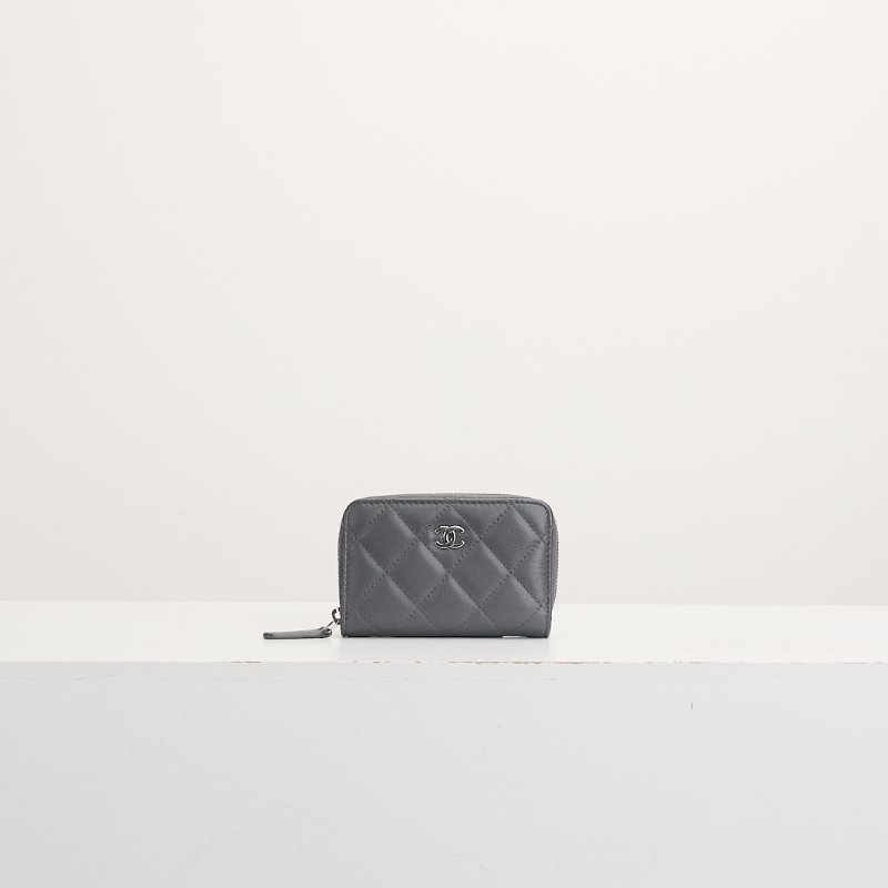 二手Chanel 新款拉鍊零錢包/灰銀 芯片款-0