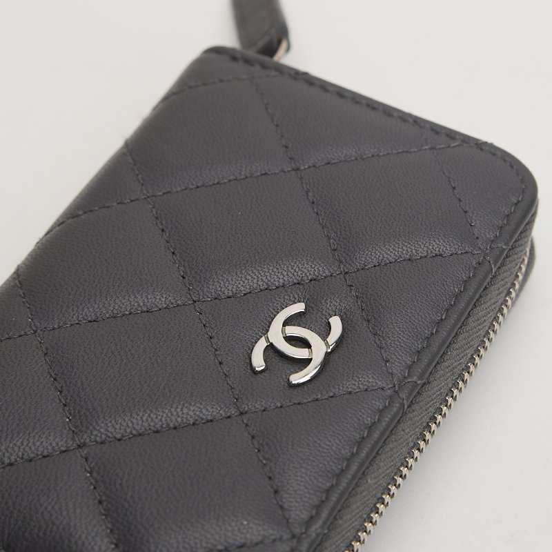 二手Chanel 新款拉鍊零錢包/灰銀 芯片款-4