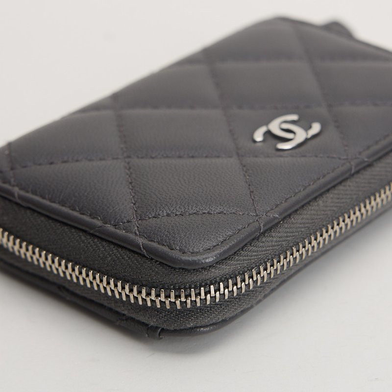 二手Chanel 新款拉鍊零錢包/灰銀 芯片款-7