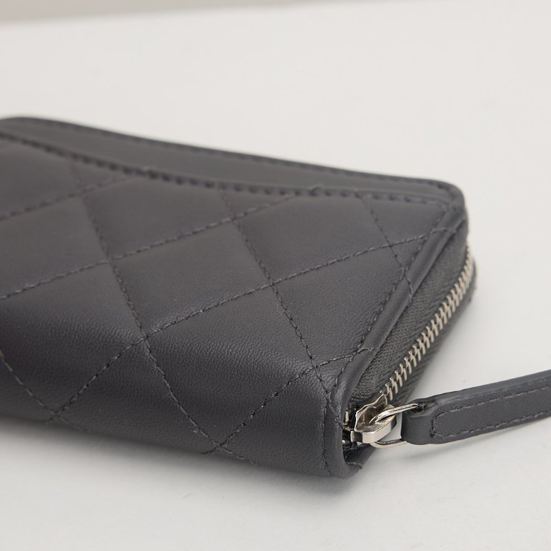 二手Chanel 新款拉鍊零錢包/灰銀 芯片款-8