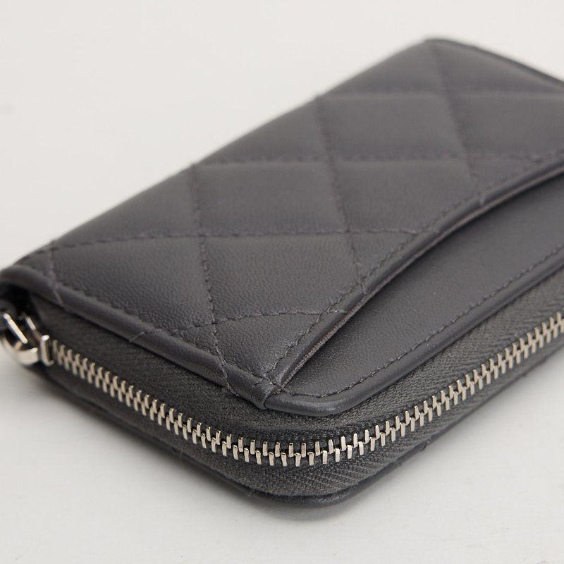 二手Chanel 新款拉鍊零錢包/灰銀 芯片款-11