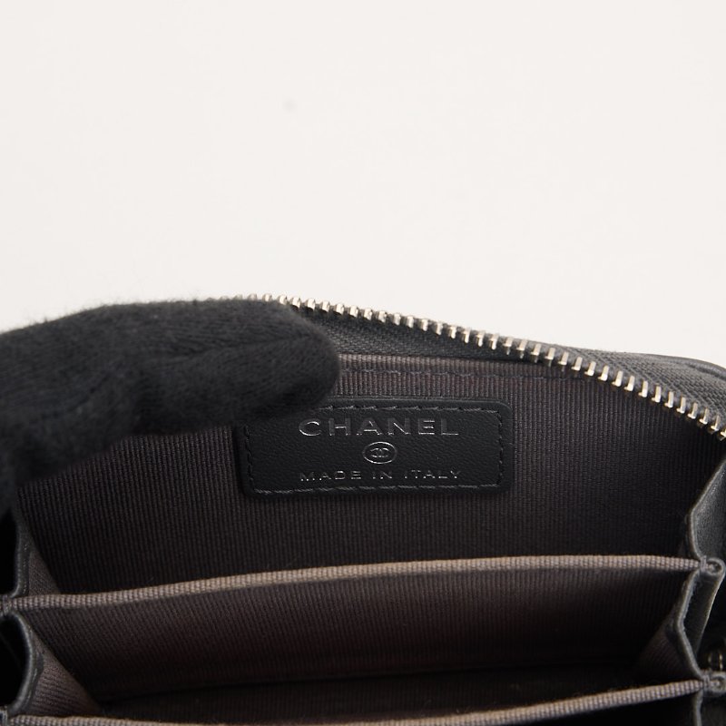 二手Chanel 新款拉鍊零錢包/灰銀 芯片款-14