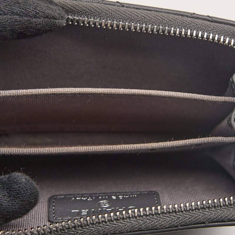 二手Chanel 新款拉鍊零錢包/灰銀 芯片款-15