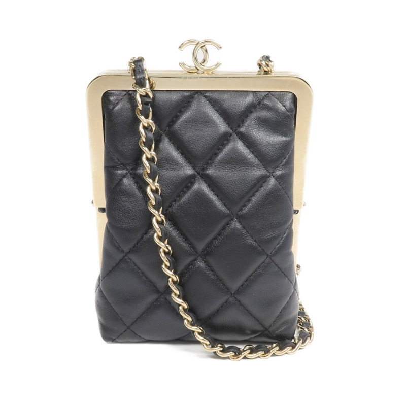 CHANEL 羊皮皮革/漆皮皮革Chain Clutch Shoulder金扣鏈帶肩背袋-0