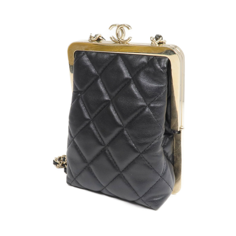 CHANEL 羊皮皮革/漆皮皮革Chain Clutch Shoulder金扣鏈帶肩背袋-2